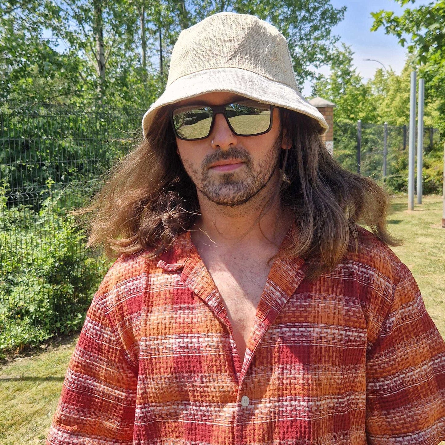 Patched Hemp & Cotton Boho Festival Hat - Natural