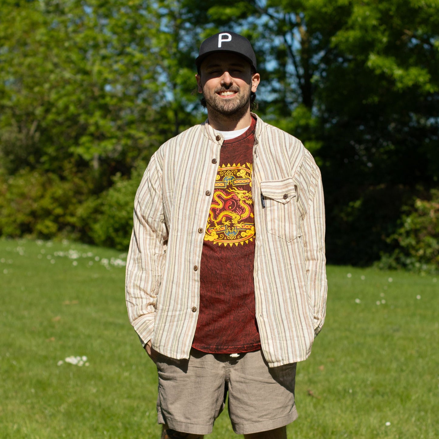 Nomad Sari Stonewashed Cotton T-Shirt - Dragon Mandala - Maroon - XL