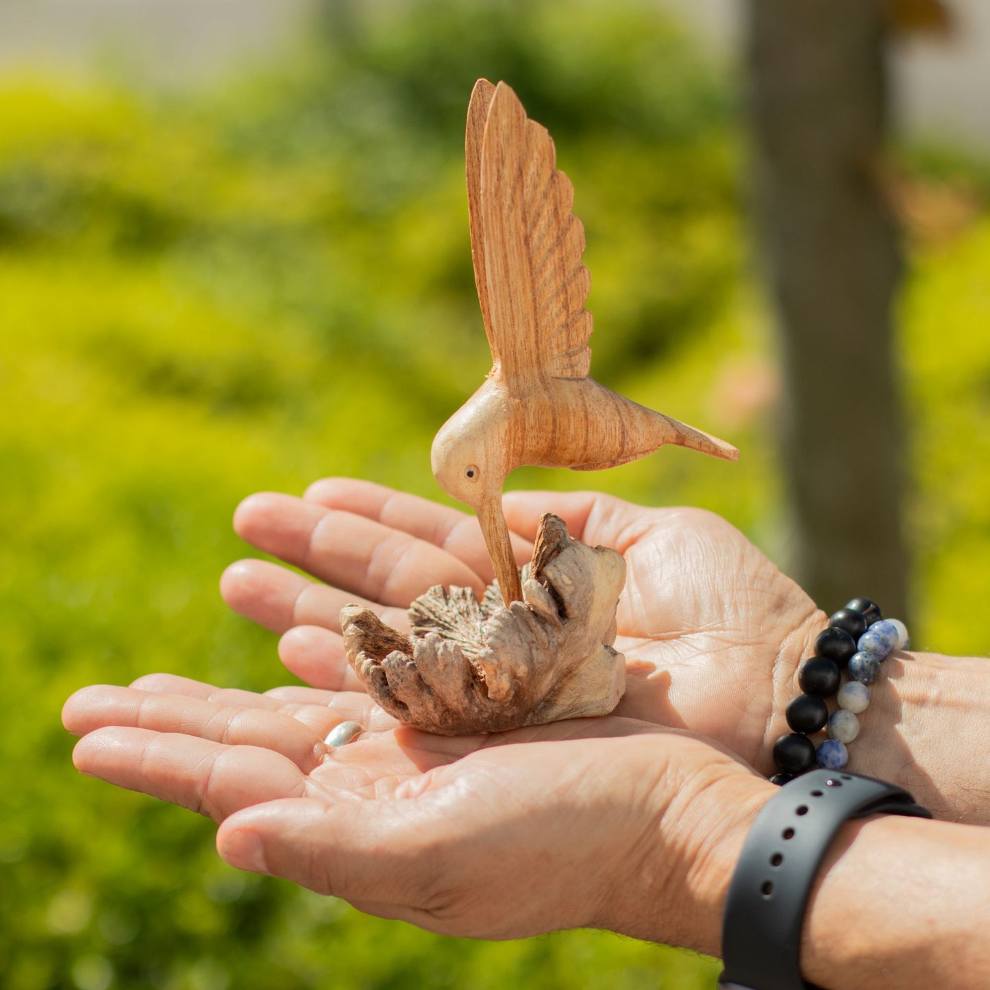 Handmade Parasite Wood Art Carving - Nectar Drinking Hummingbird