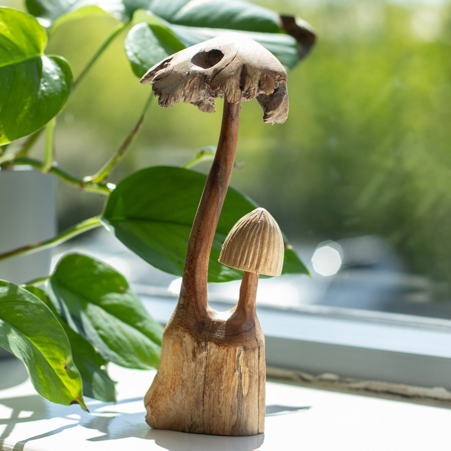 Handmade Parasite Wood Art Carving - Set of Two Mushoorms