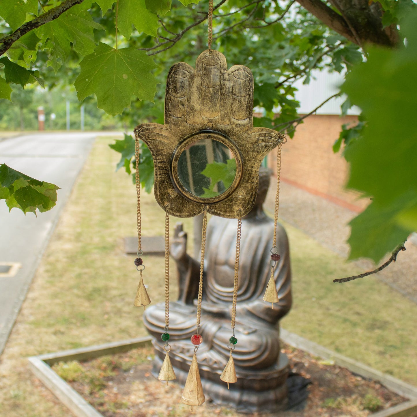 Indian Chimes - Hamsa Lrg Mirror 5 Bells
