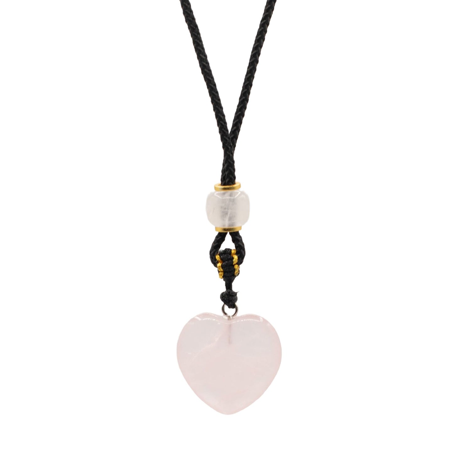 Cord Necklace Gemstone Pendant - Rose Quartz Heart