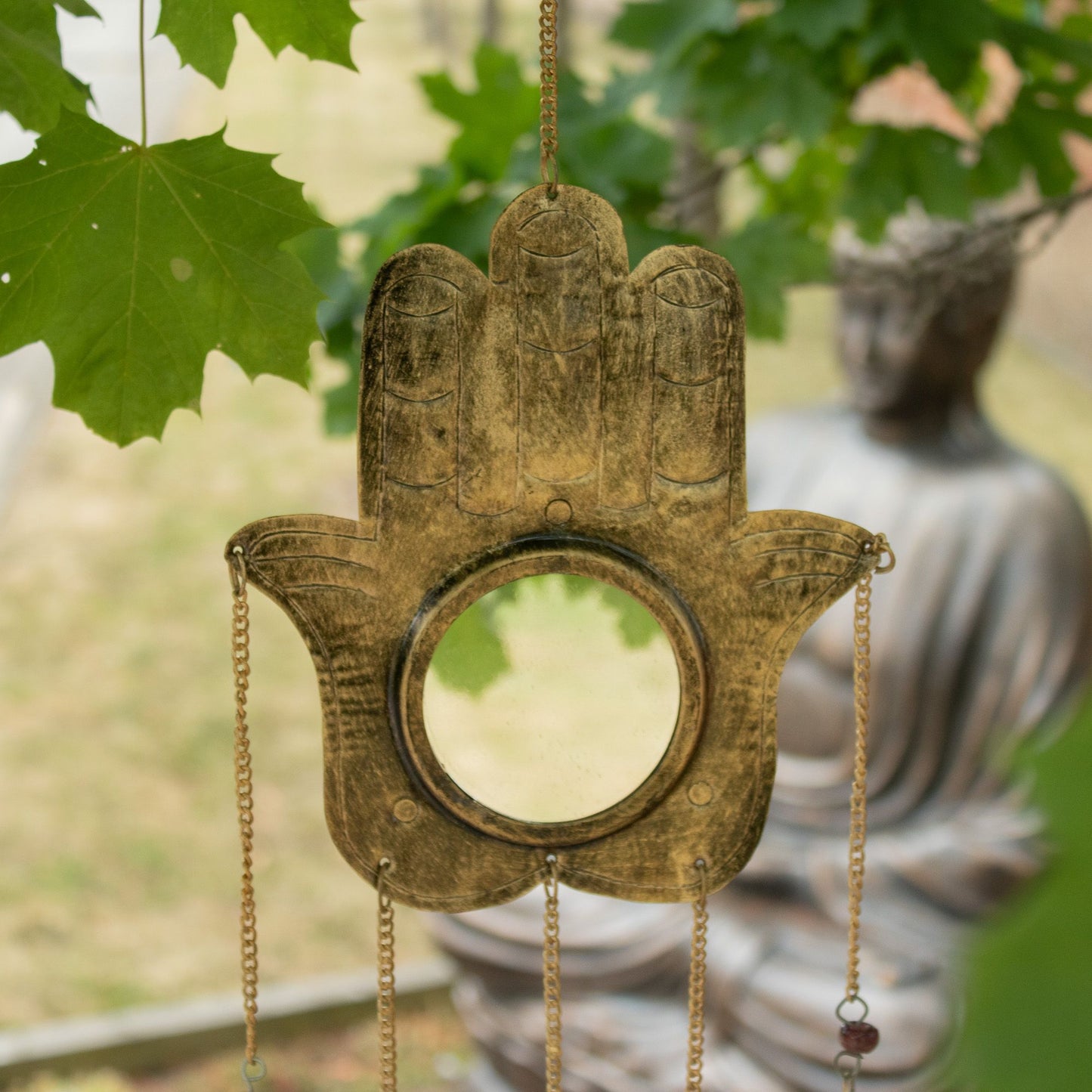 Indian Chimes - Hamsa Lrg Mirror 5 Bells