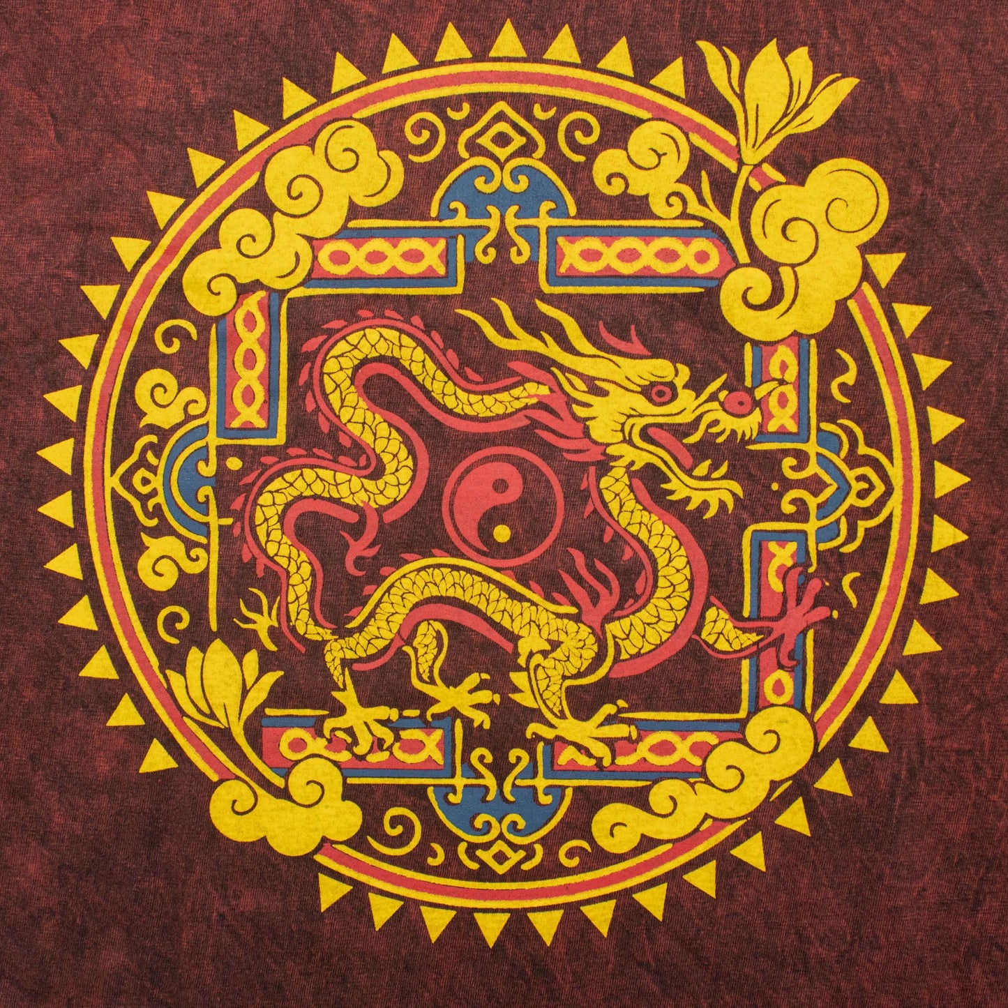 Nomad Sari Stonewashed Cotton T-Shirt - Dragon Mandala - Maroon - Large