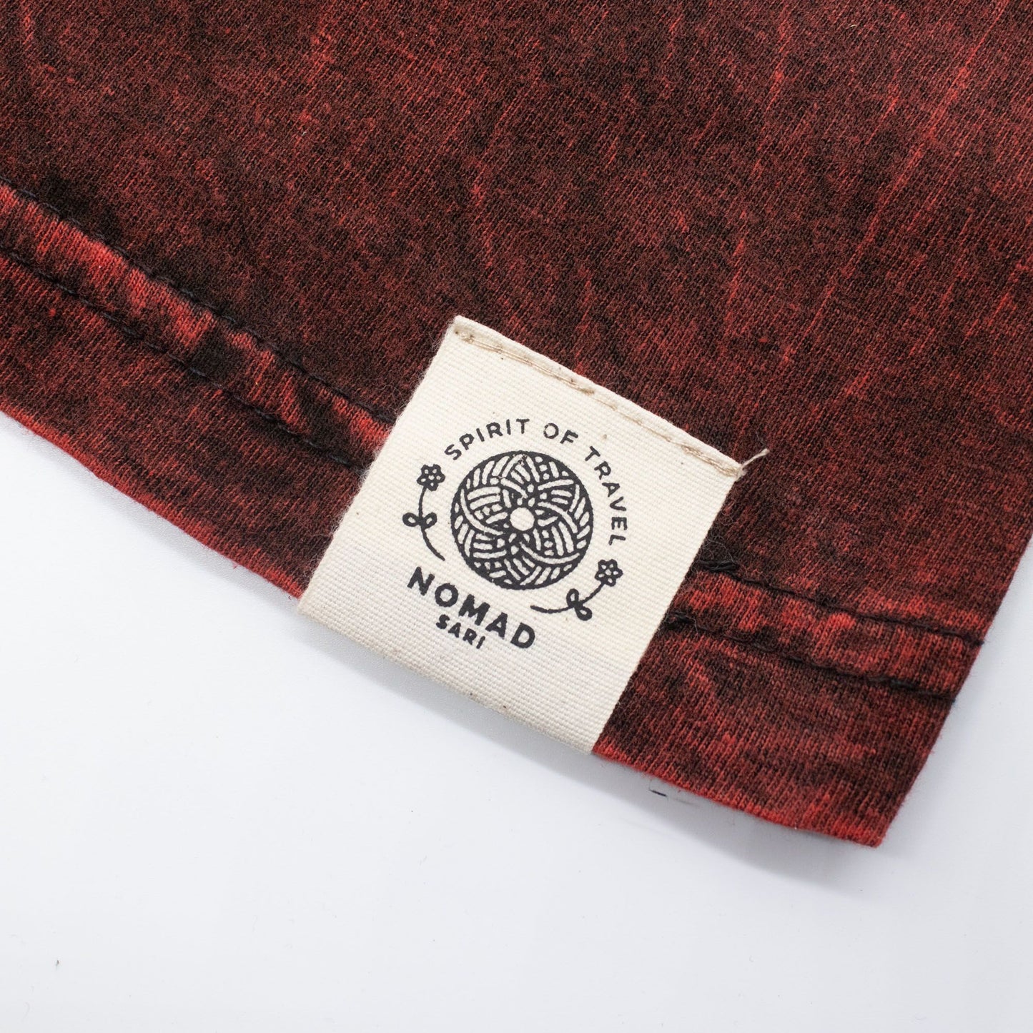 Nomad Sari Stonewashed Cotton T-Shirt - Dragon Mandala - Maroon - Large