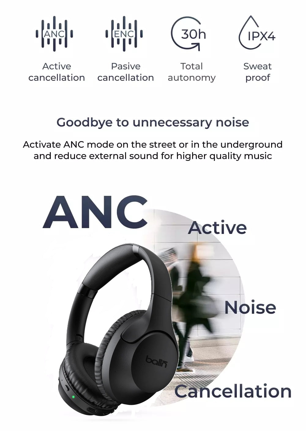 balln audio Lifestyle Pro Wireless Over Ear Hybrid ANC Headphone with Bluetooth Multipoint connectivity