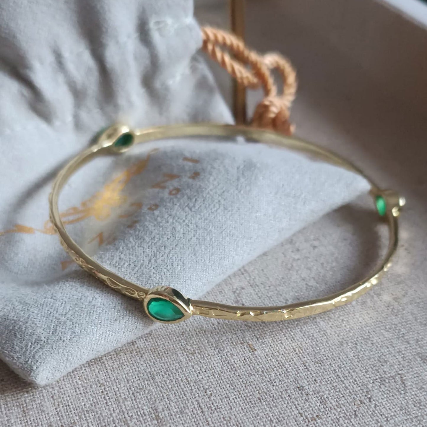Simi Three Stone Stacking Bangle: Gold Peach Moonstone