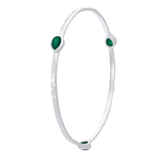 Simi Three Stone Stacking Bangle: Silver Green Onyx