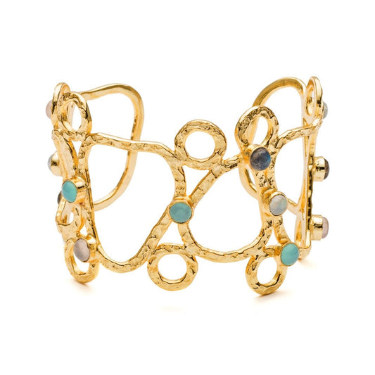 Thalia Sculptural Cuff with Rose Quartz, Moonstone, Labradorite & Pariba Onyx