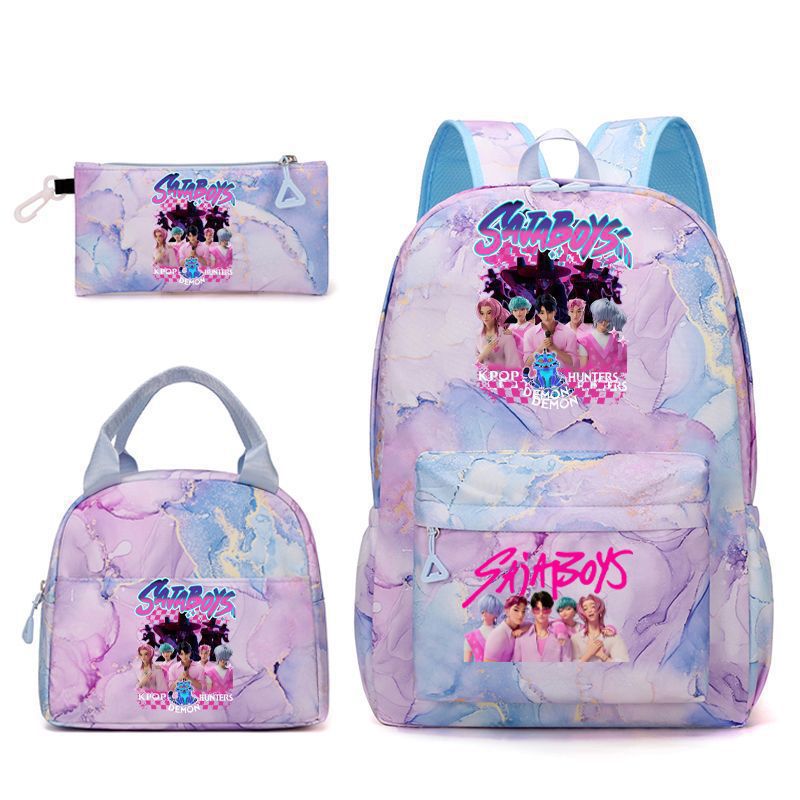 Kpop School Bag Cross-Border Hunting Girl Group Student Three-Piece Set School Bag Large Capacity Backpack Lightweight Cartoon School Bag