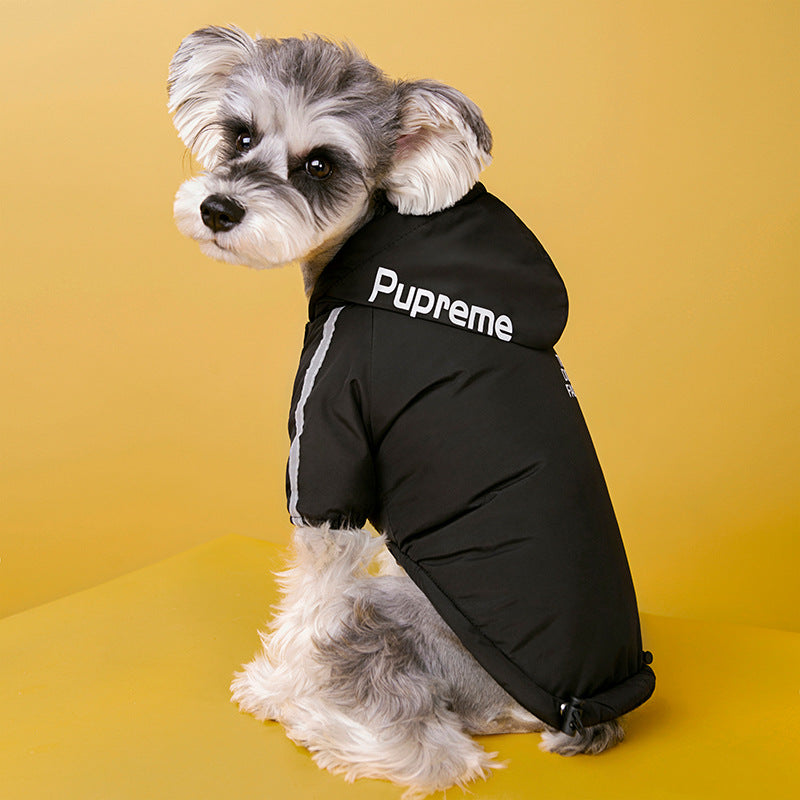 Pet clothes cross-border new winter dog clothing plus velvet padded charge clothes waterproof two-legged hooded clothes wholesale