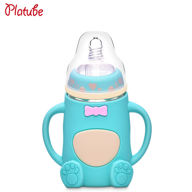 Maternal and Infant Products Infant Large Caliber Bottle Anti-choking Silicone Sleeve Anti-fall Glass Bottle