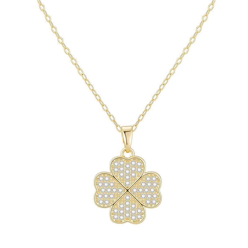 Arvaleff Copper Necklace Love Clover Light Luxury Fashion Clavicle Chain 18K Gold Zircon with Diamond Cross-Border Wholesale