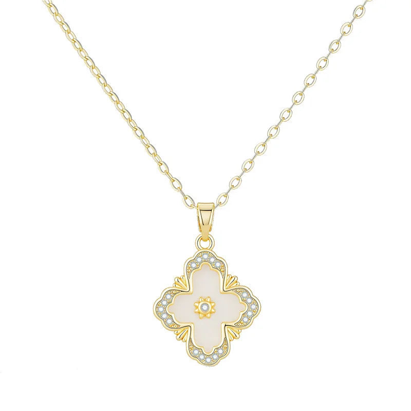 Cross-Border Wholesale Copper Necklace Cross Flower Accessible Luxury Fashion Clavicle Chain 18K Gold Zircon with Diamond Zircon Necklace