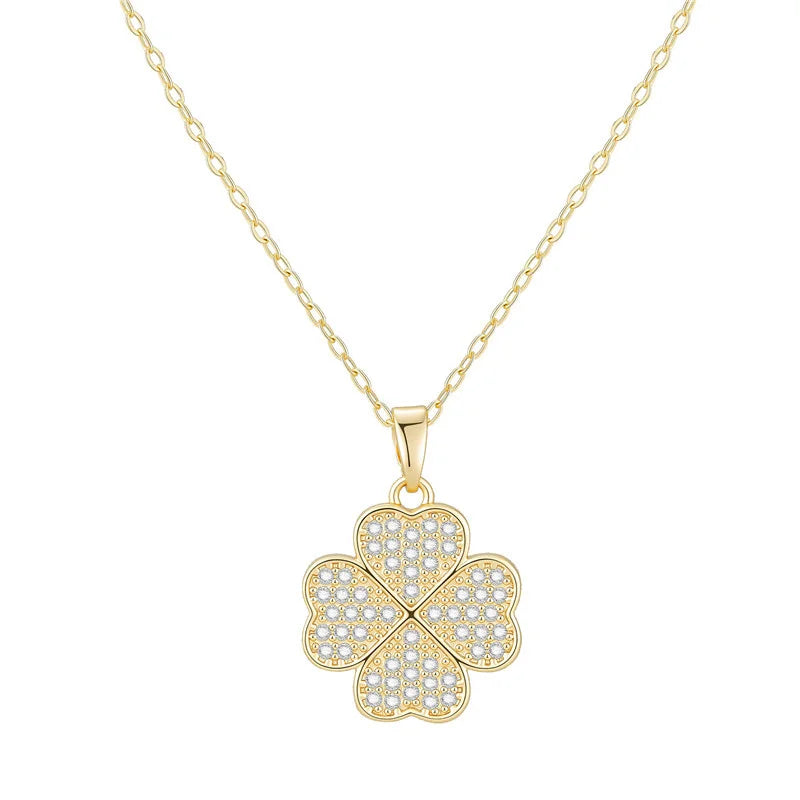 Arvaleff Copper Necklace Love Clover Light Luxury Fashion Clavicle Chain 18K Gold Zircon with Diamond Cross-Border Wholesale