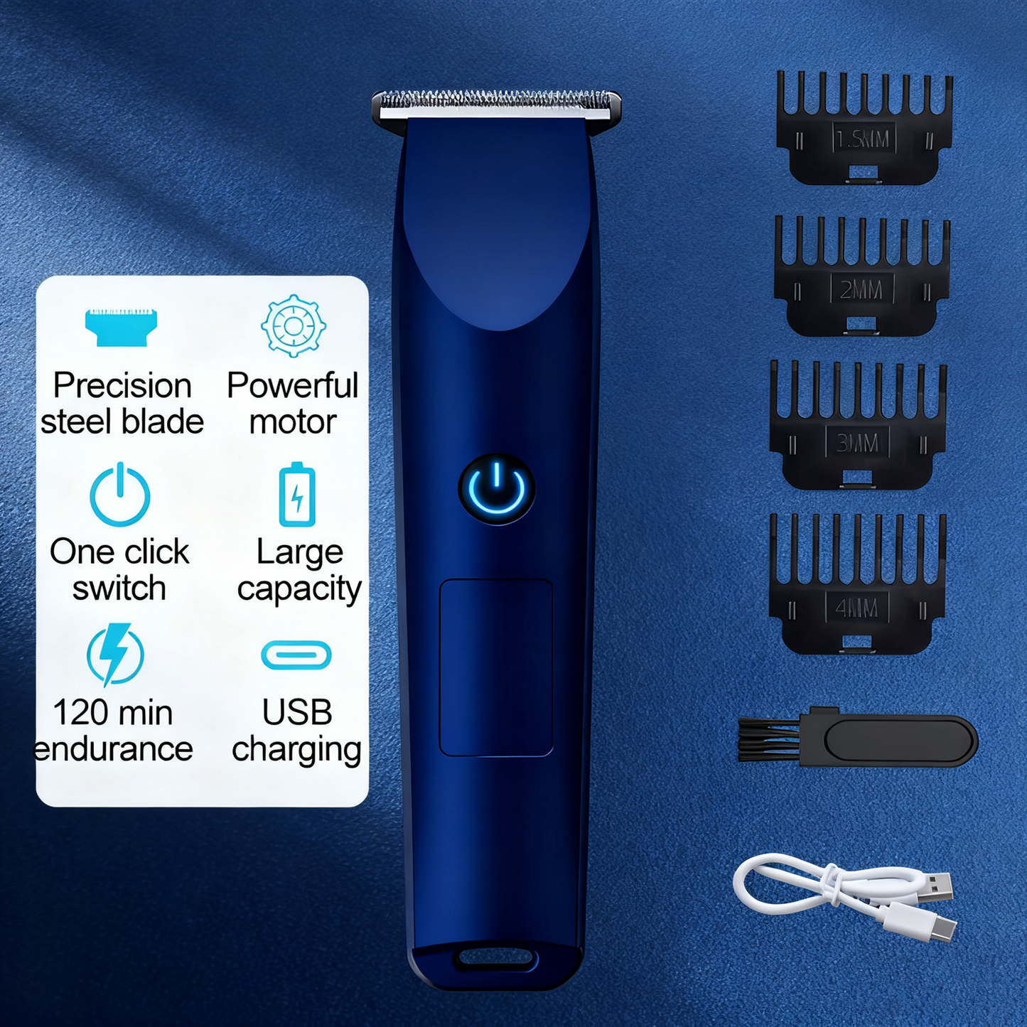 Men Pro Electric Hair Clippers Beard Trimmer Cutting Barber Shaving Machine Blue