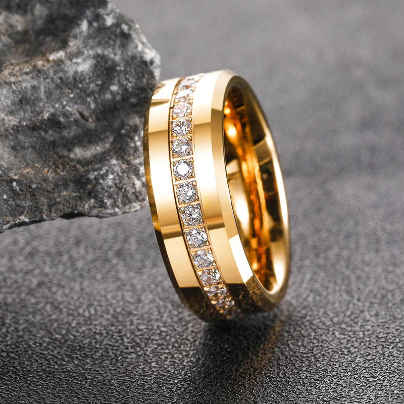 Gold Tungsten Steel Ring with Stone Star Same Style 8mm Zirconium Tungsten Steel Ring Non-Fading High-End Men's Ring