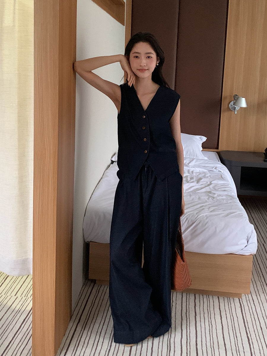 Korean Commuter Tencel Vest Women's Summer Straight Casual Pants Two-piece Set W997A