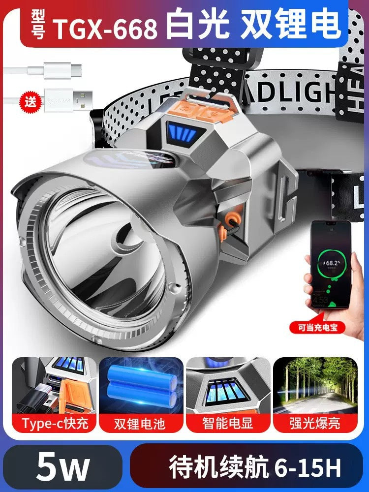 Cross-Border Hot-Selling Product: Strong Light, Long-Range, Rechargeable, Waterproof, Long-Lasting Head-Mounted Outdoor Night Fishing Light, Ultra-Long Headlamp