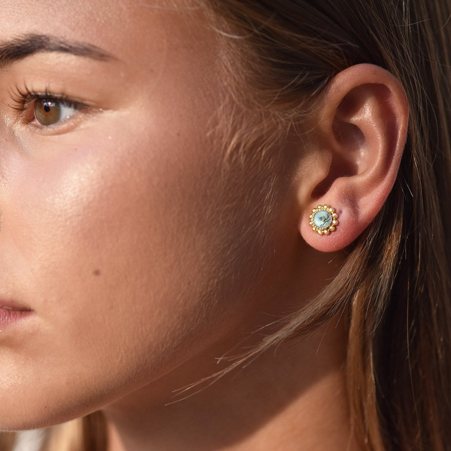 Petra Small Doublet Gemstone Stud Earrings: Abalone