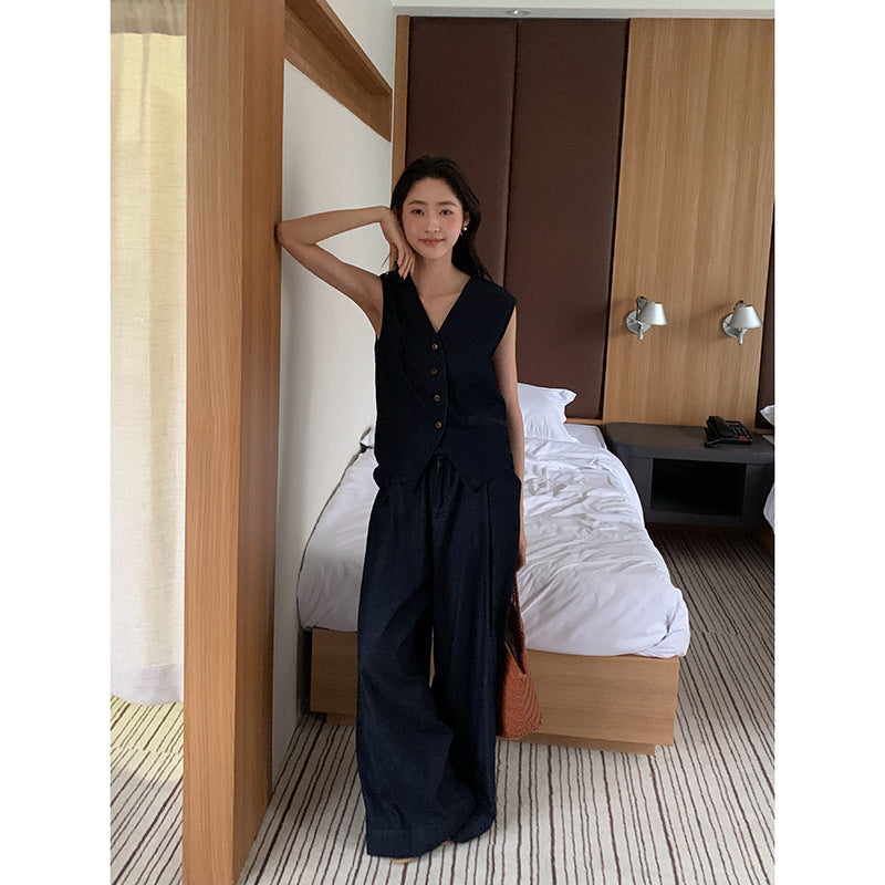 Korean Commuter Tencel Vest Women's Summer Straight Casual Pants Two-piece Set W997A