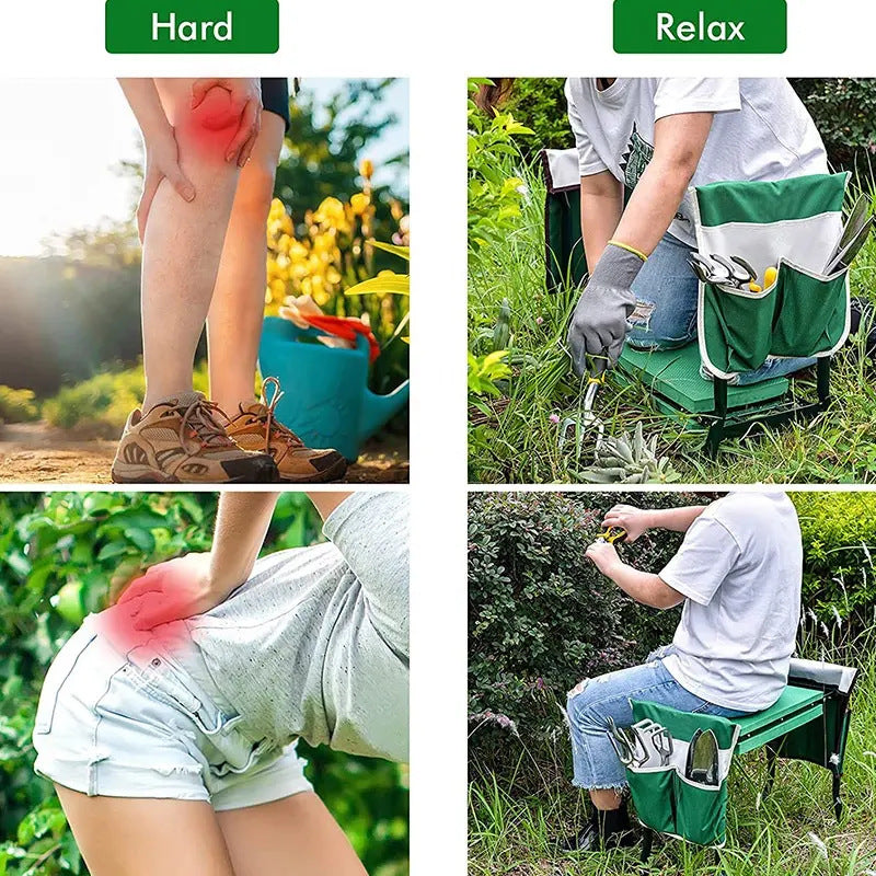 Outdoor Garden Kneeling Stool Sitting Kneeling Garden Gardening Kneeling Chair Garden Tool Stool with Tool Bag Multifunctional Folding Kneeling Stool