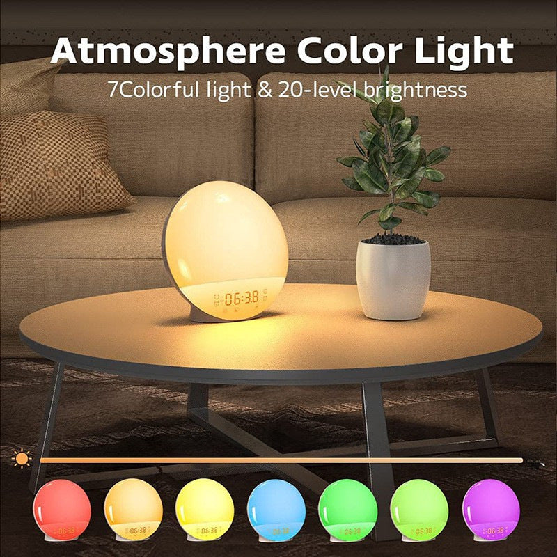 Analog sunrise wake-up lamp LED electronic alarm clock lamp colorful atmosphere lamp bedside lamp White Noise children alarm clock lamp