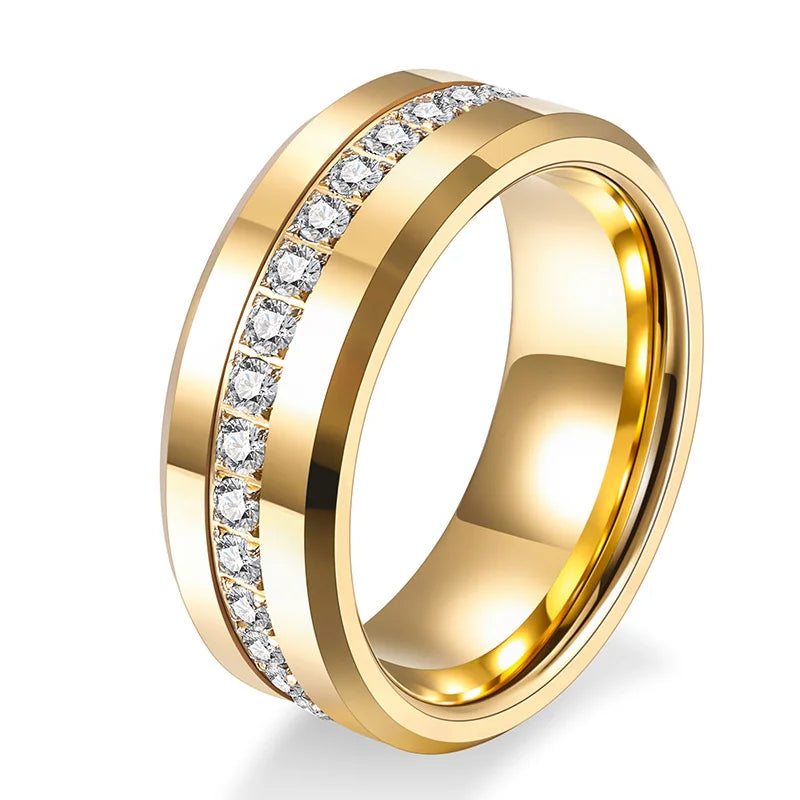 Gold Tungsten Steel Ring with Stone Star Same Style 8mm Zirconium Tungsten Steel Ring Non-Fading High-End Men's Ring