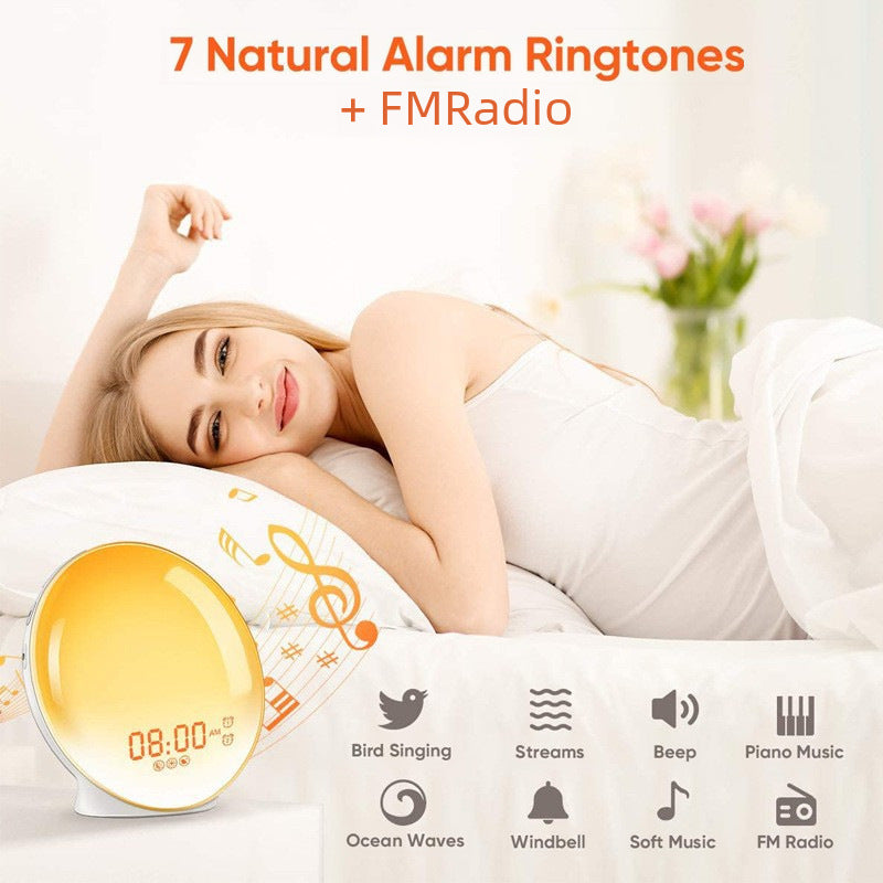 Analog sunrise wake-up lamp LED electronic alarm clock lamp colorful atmosphere lamp bedside lamp White Noise children alarm clock lamp