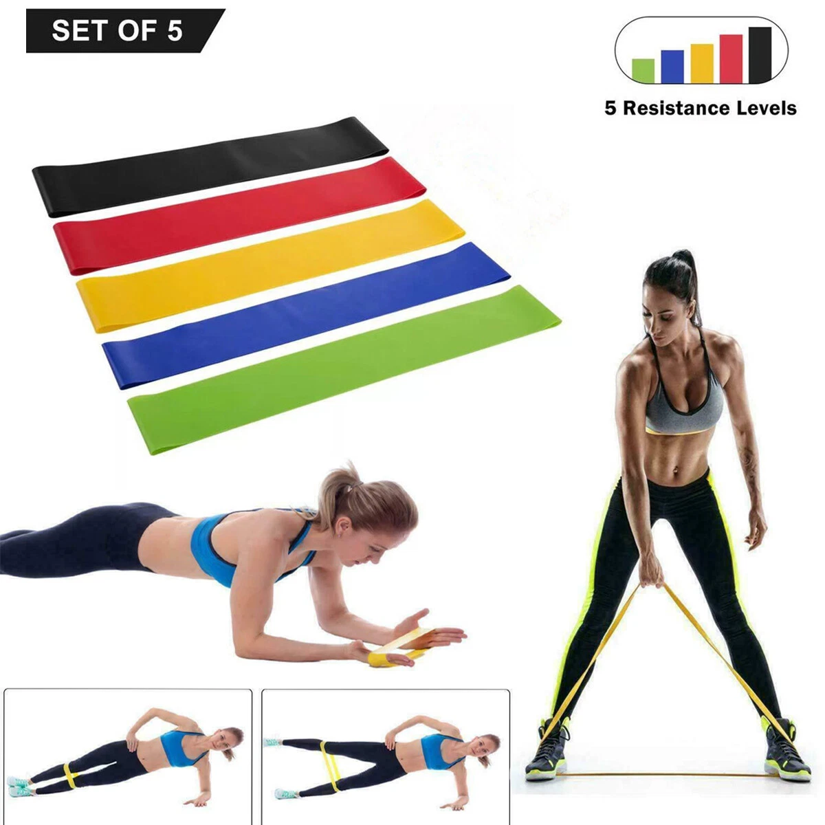 Set of 5 Resistance Exercise Loop Bands Fitness Yoga Resistance Band TPE Colorful