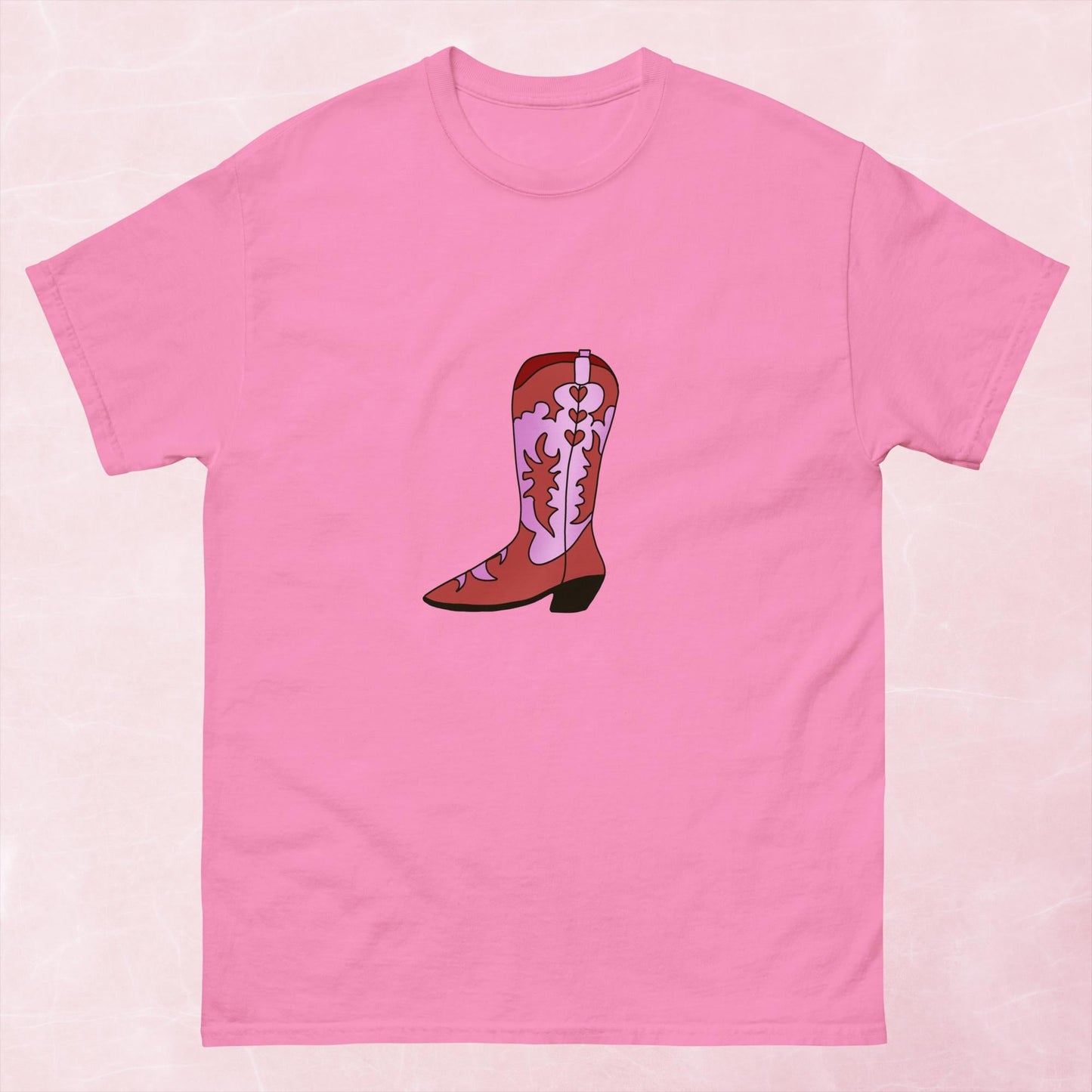 Pink hand illustrated western cowboy boot unisex graphic t-shirt