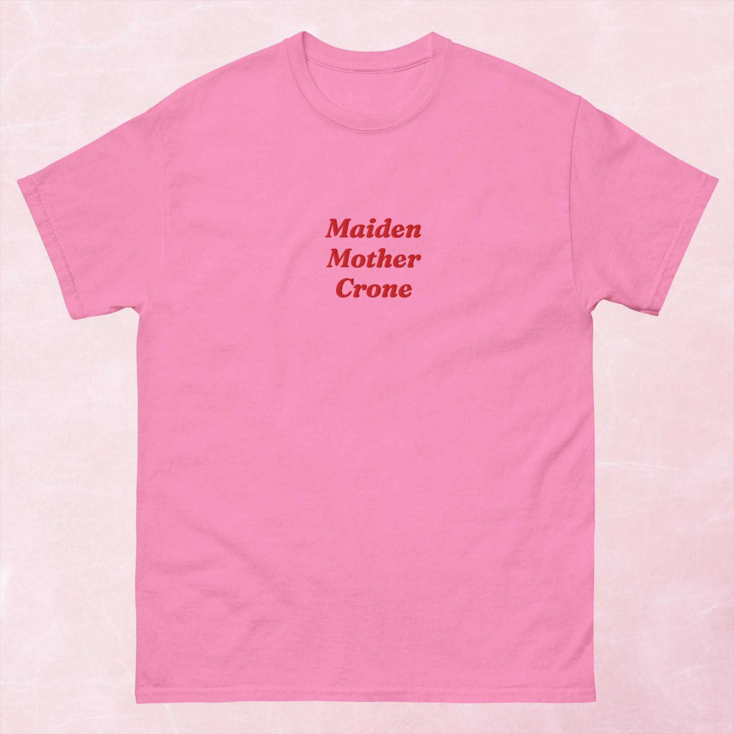 Maiden, Mother Crone fantasy book inspired unisex embroidered t-shirt