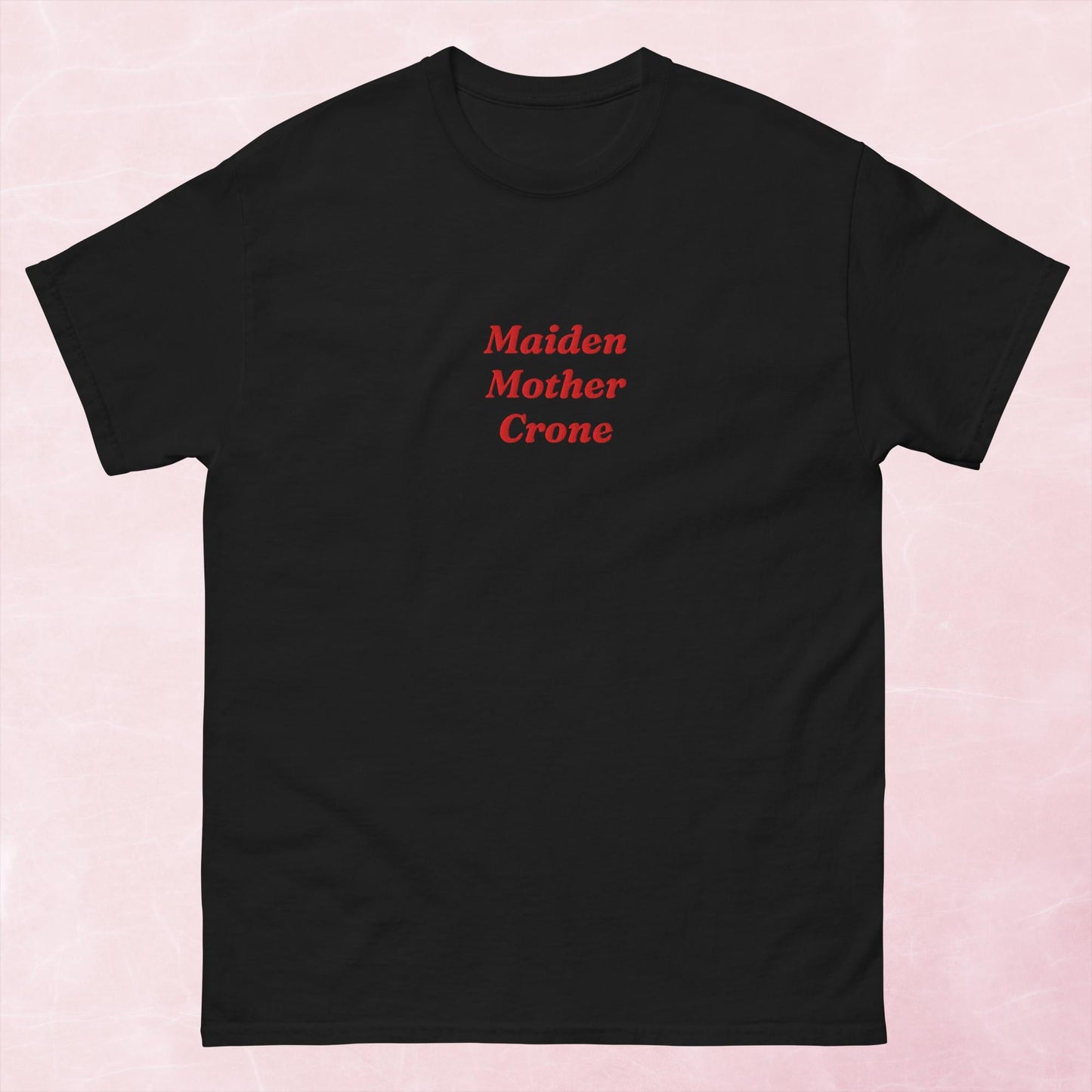 Maiden, Mother Crone fantasy book inspired unisex embroidered t-shirt