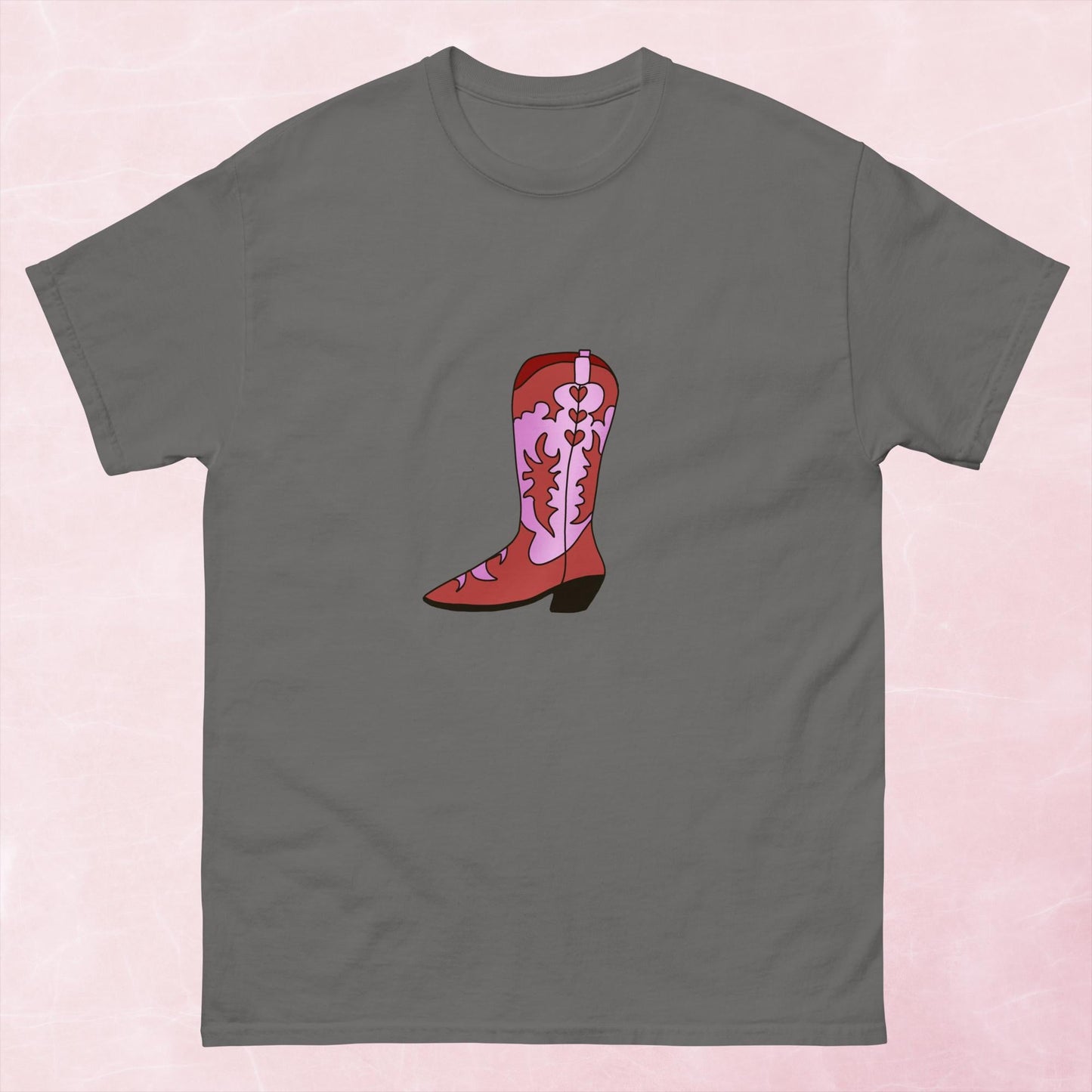Pink hand illustrated western cowboy boot unisex graphic t-shirt