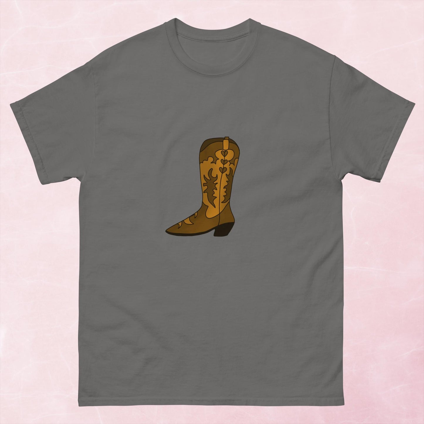 Cool brown western hand illustrated cowboy boot unisex graphic t-shirt