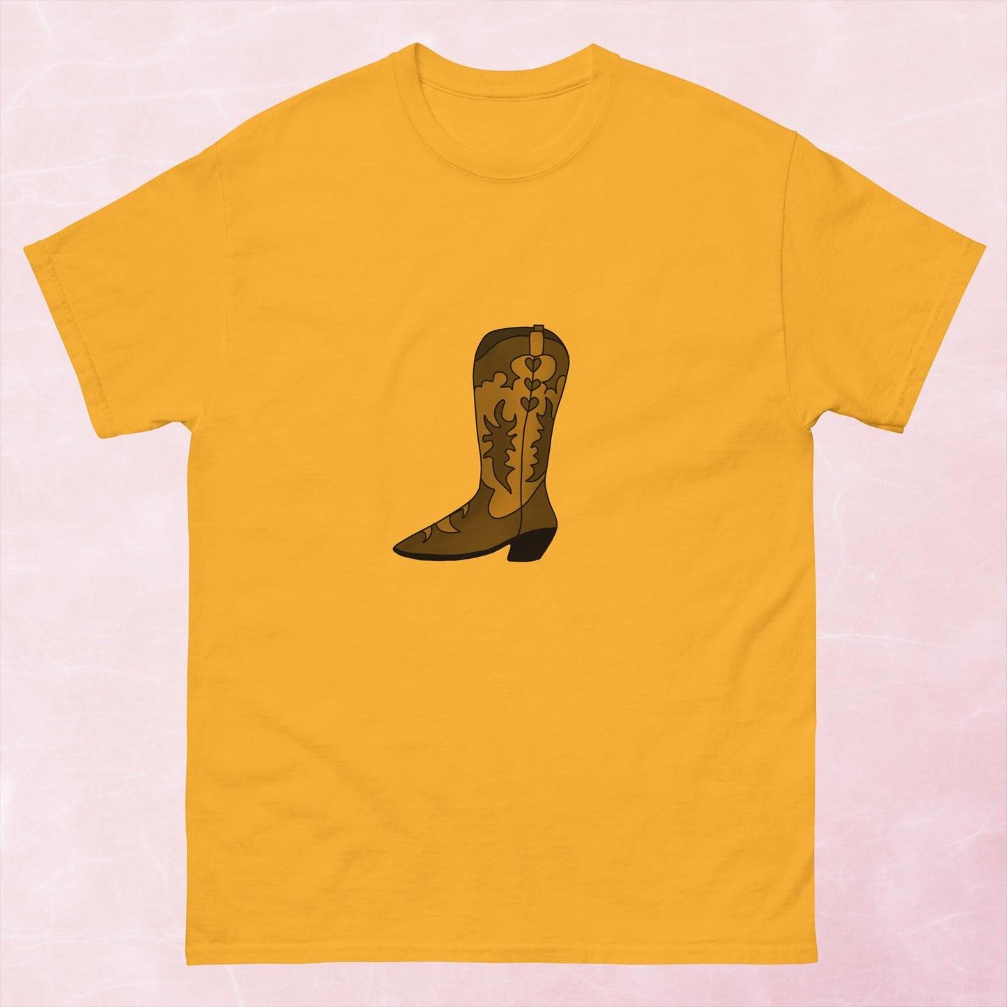 Cool brown western hand illustrated cowboy boot unisex graphic t-shirt