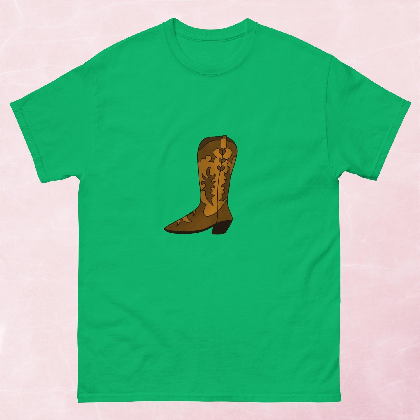 Cool brown western hand illustrated cowboy boot unisex graphic t-shirt