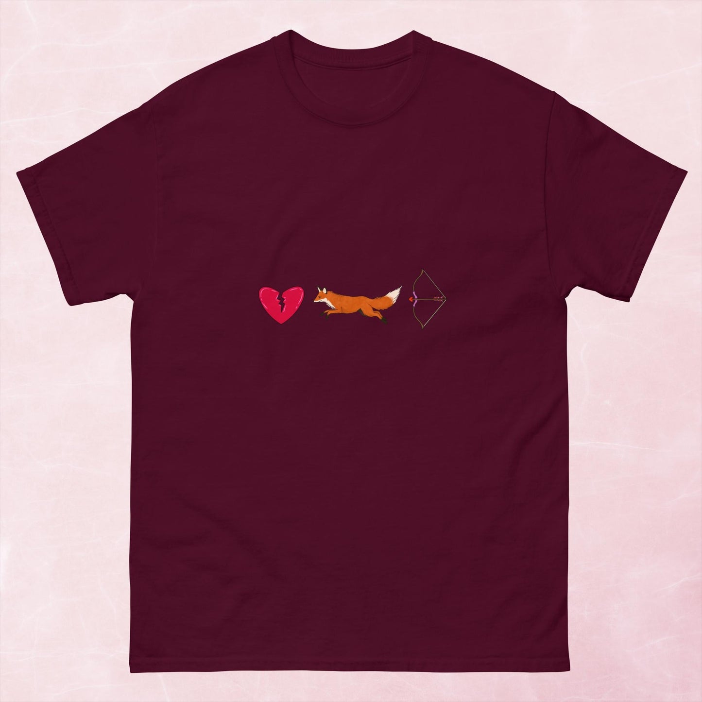 Cool hand illustrated romance themed bookish heart broken with fox and archer bow unisex tshirt
