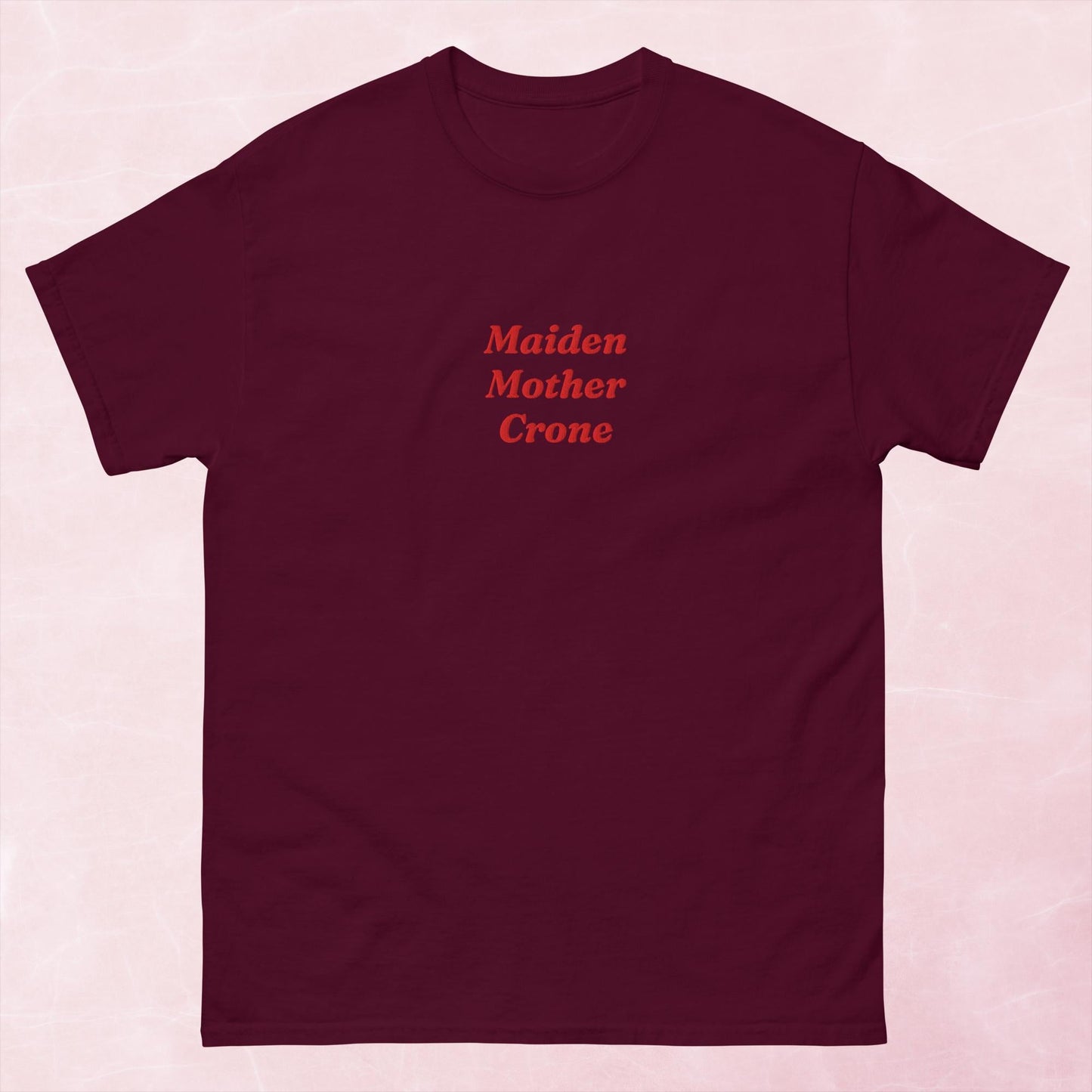 Maiden, Mother Crone fantasy book inspired unisex embroidered t-shirt