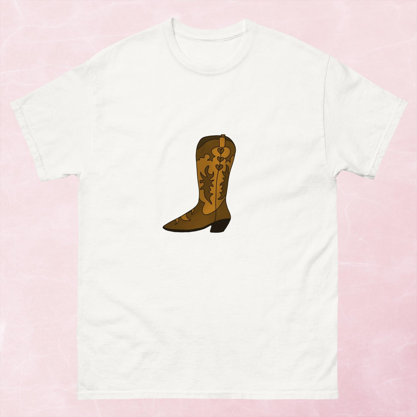Cool brown western hand illustrated cowboy boot unisex graphic t-shirt