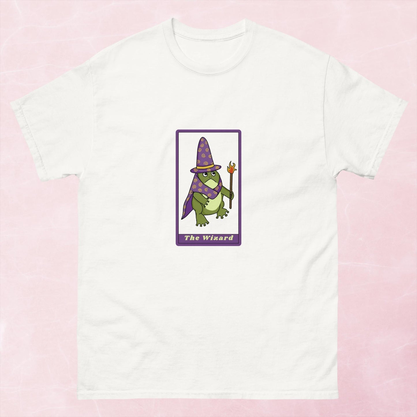 Cool quirky hand illustrated fantasy frog wizard tarot card unisex graphic t-shirt