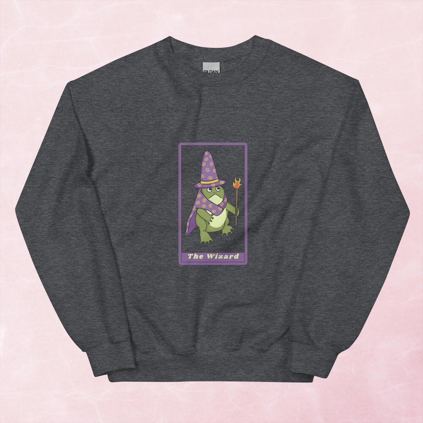 Cool quirky hand illustrated fantasy frog wizard tarot card unisex graphic sweatshirt