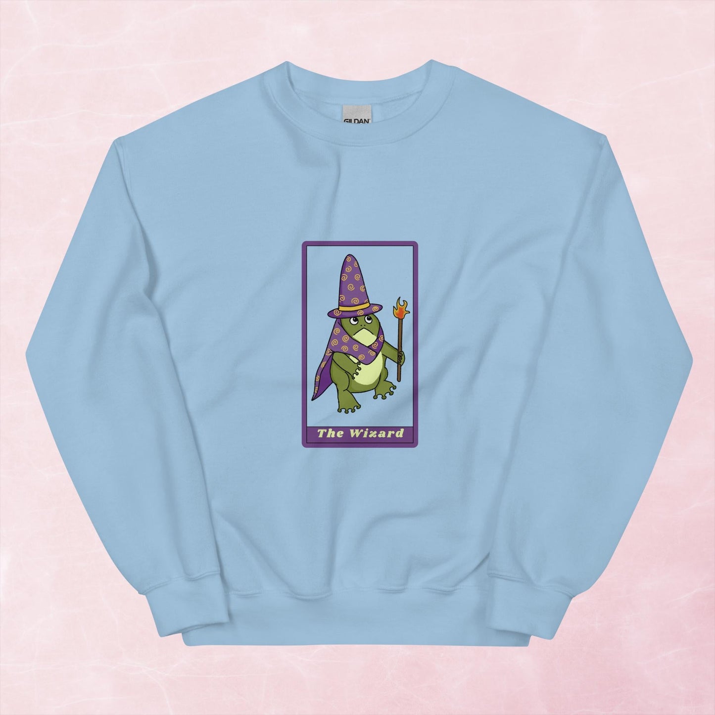 Cool quirky hand illustrated fantasy frog wizard tarot card unisex graphic sweatshirt