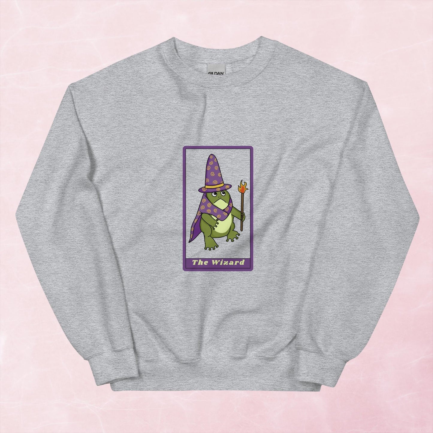 Cool quirky hand illustrated fantasy frog wizard tarot card unisex graphic sweatshirt
