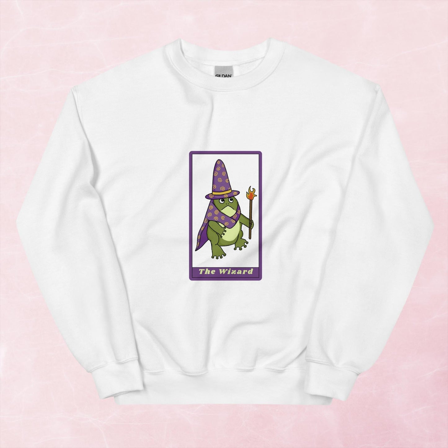 Cool quirky hand illustrated fantasy frog wizard tarot card unisex graphic sweatshirt