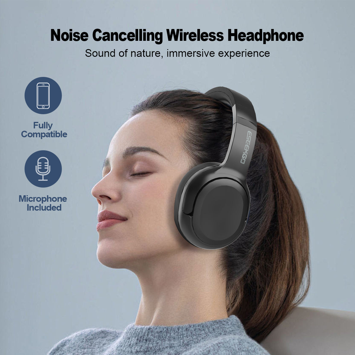 Bluetooth Wireless Over Ear Noise Cancelling Foldable Headphone with inbuilt Mic